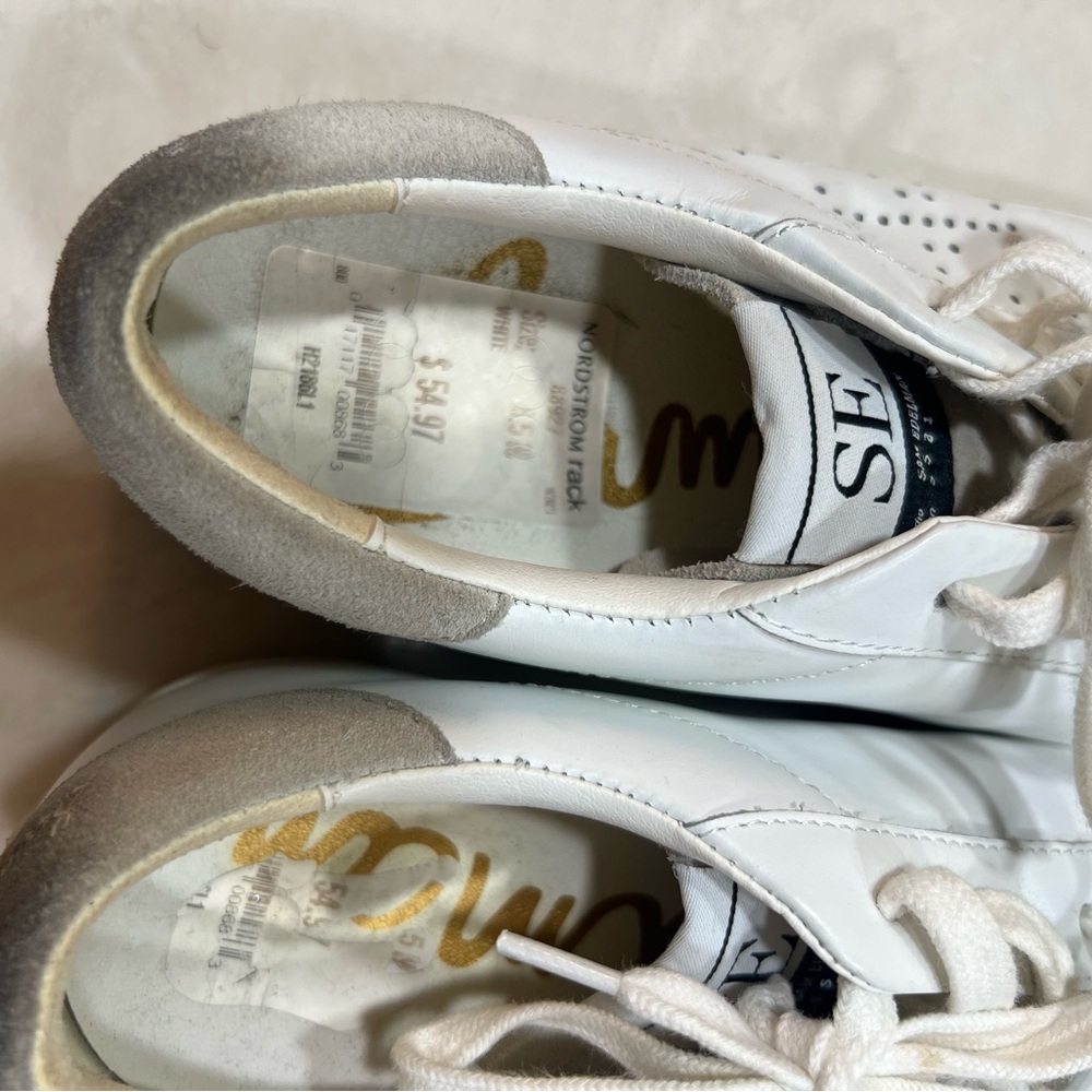 Sam Edelman Sz 9 Aubrie "Golden Goose Look" White /Greige Leather Sneakers